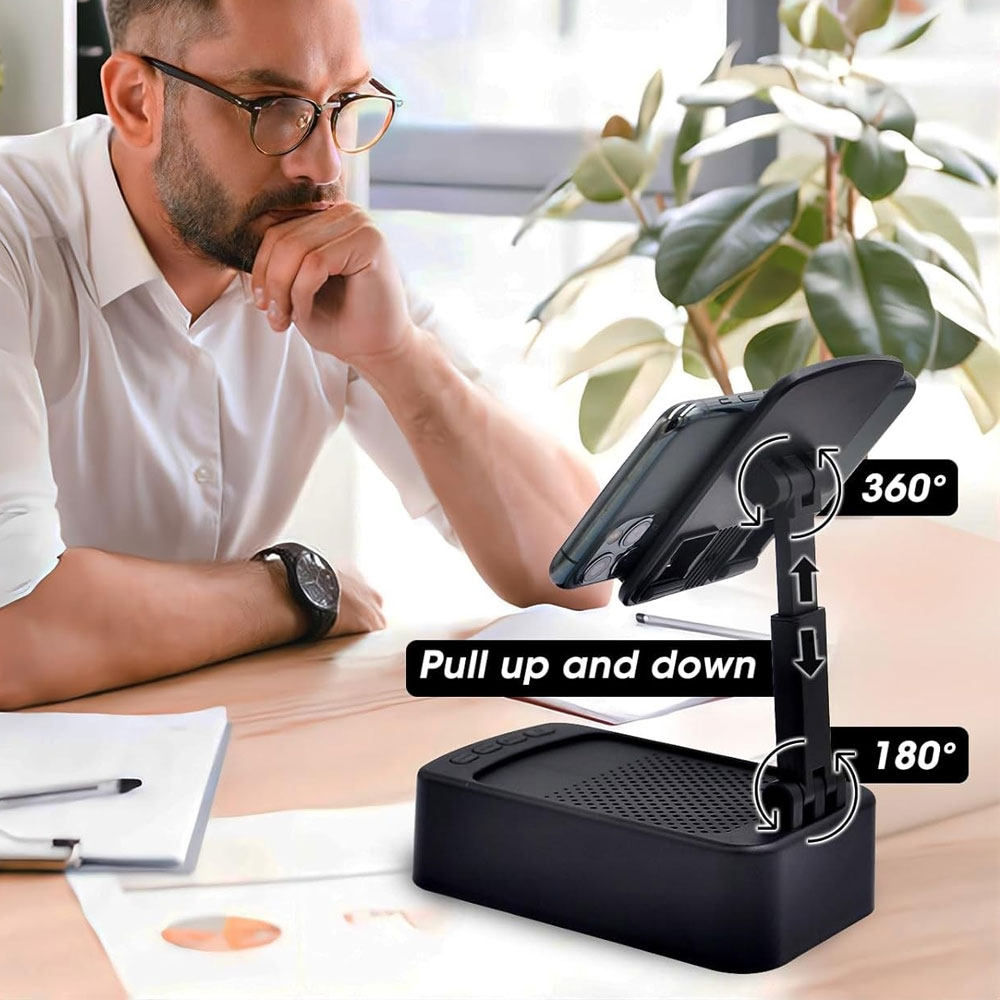 2in1 Mini Bluetooth Lautsprecher mit Smartphone / Tablet Halterung - Schwarz