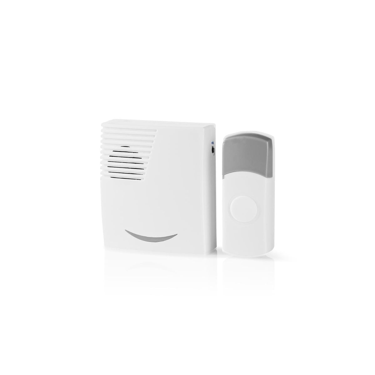 Nedis Trådløs ringeklokke Set | Batteri drevet | 3 V DC | 1x CR2032 | Volum: 80 dB | Signalområde (siktelinje): 300 m | IP44 | 36 Melodier | 1 Mottaker | Grå / Hvit