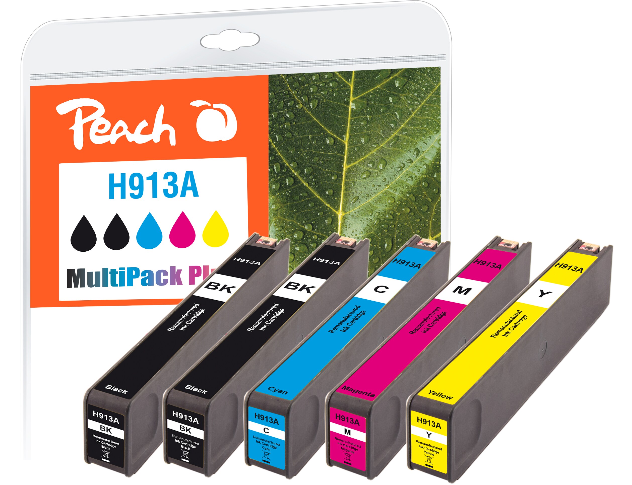 Peach HP 913 A 5 Druckerpatronen (bk, c/m/y) ersetzt HP No. 913A, L0R95AE, F6T77AE, F6T78AE, F6T79AE für z.B. HP PageWide 352 dw, HP PageWide Pro 450 (wiederaufbereitet)
