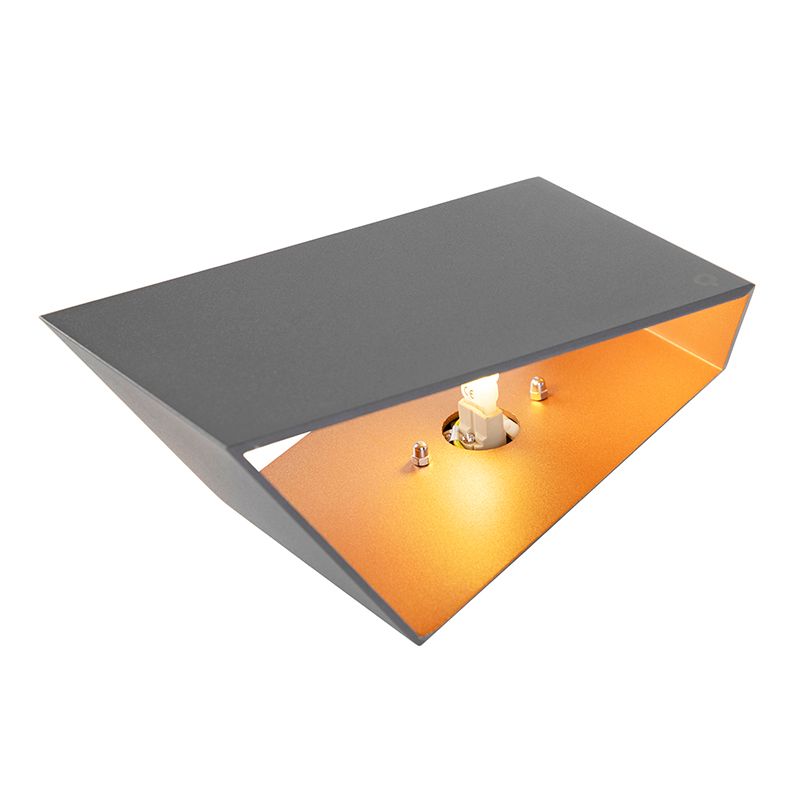 Design wandlamp grijs met koperen binnenkant - Fold