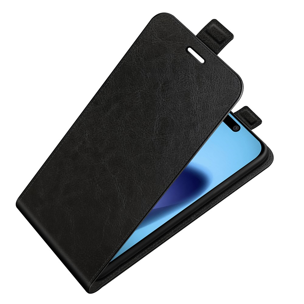 iPhone 17 Leder Tasche Flip Cover Vertikal im Retro Look mit Kartenfach - Schwarz