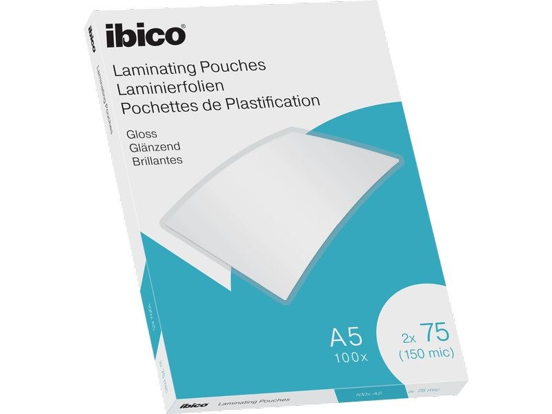 Ibico Laminierfolie Premium A5 75 µm, glänzend, 100 Stück Glänzende Premium Heisslaminierfolien
