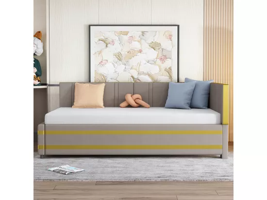 Sofabed 90*200, lit multifonctionnel avec sommier à lattes, tissu velours doux pour la peau, gris