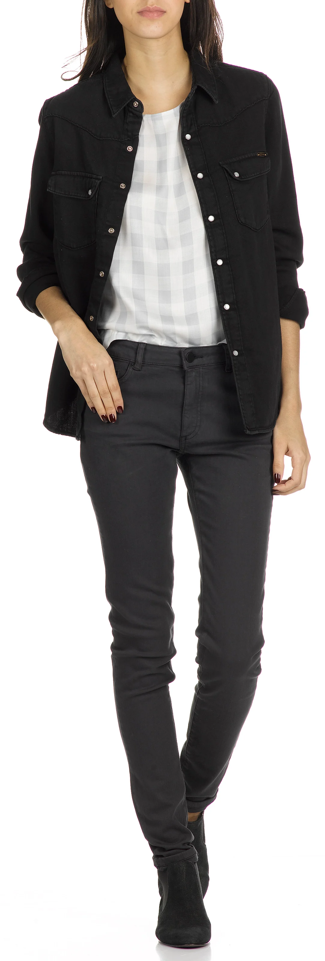 Chemise droite col classique en coton | Noir