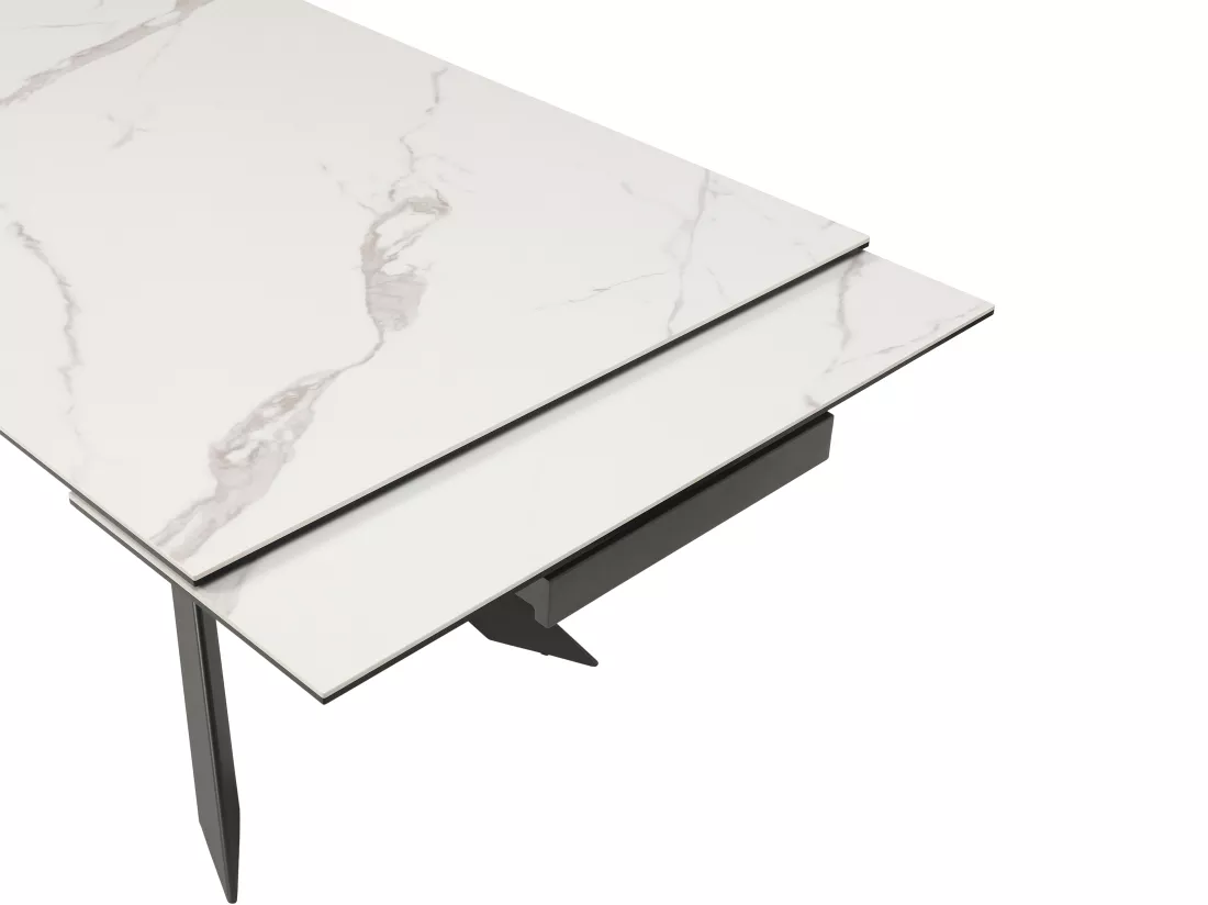 Table à manger extensible 8 à 12 personnes en céramique, verre trempé et métal - Effet marbre blanc et anthracite - COREMA de Maison Céphy