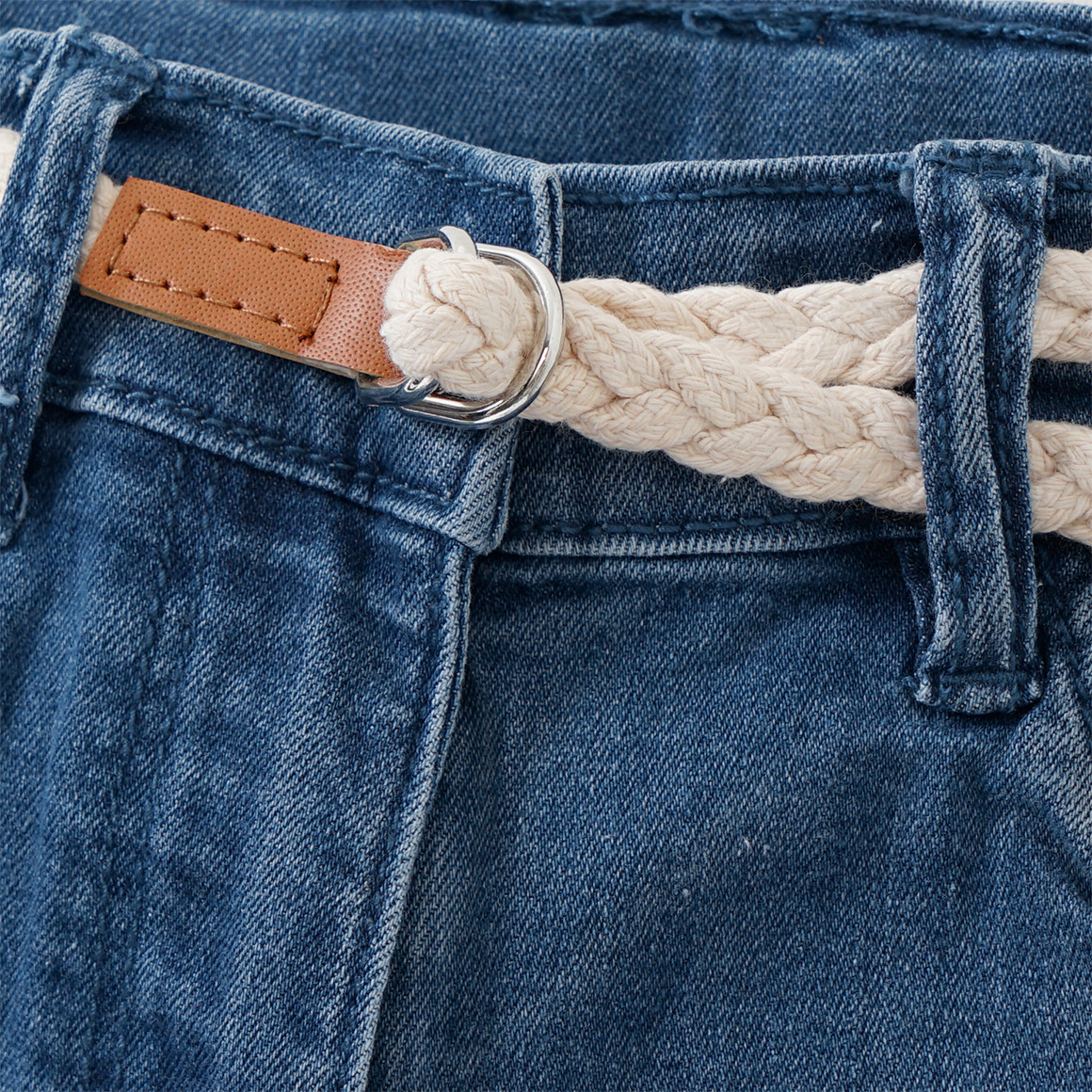 Yigga Mädchen Jeansshorts mit Flechtgürtel blau