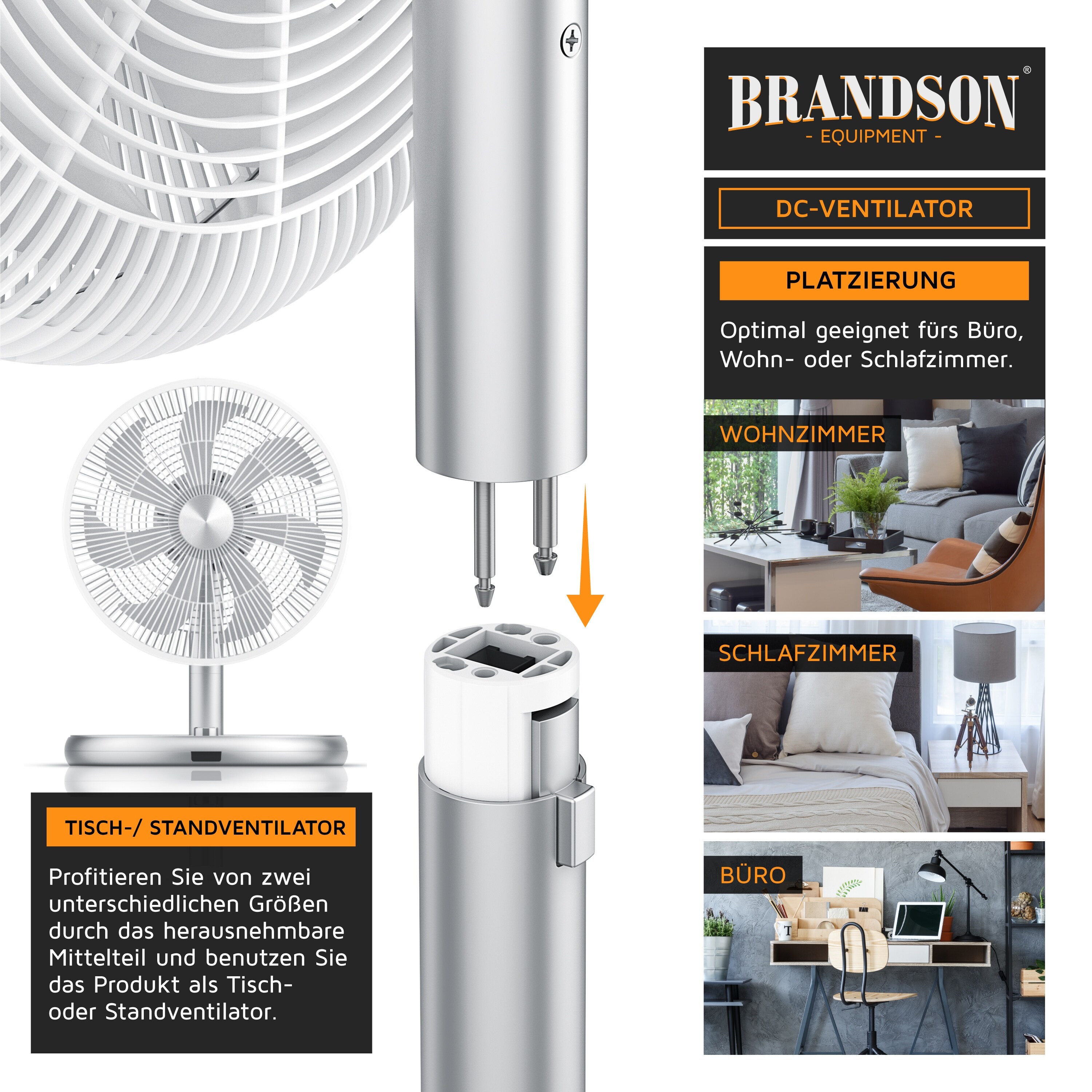 Brandson - Standventilator mit DC Motor - ECO Energiesparend - 9 Geschwindigkeiten - Ventilator mit Fernbedienung - Timer - 100° Oszillation - LED