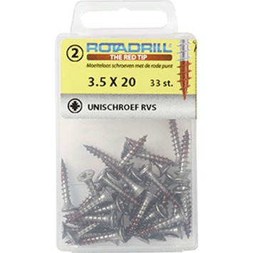 Rotadrill schroef universeel platkop pozi RVS 3.5x20 mm 33 stuks