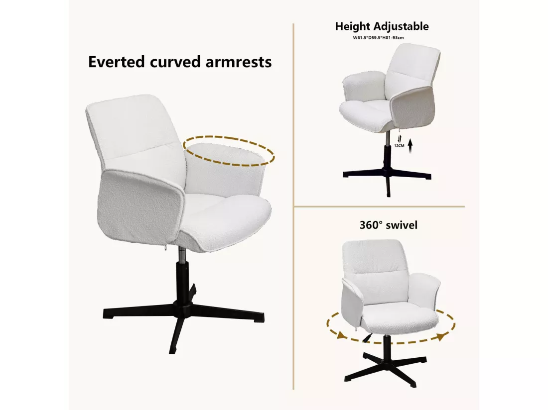 Chaise de bureau rotatif réglable en hauteur en bouclette