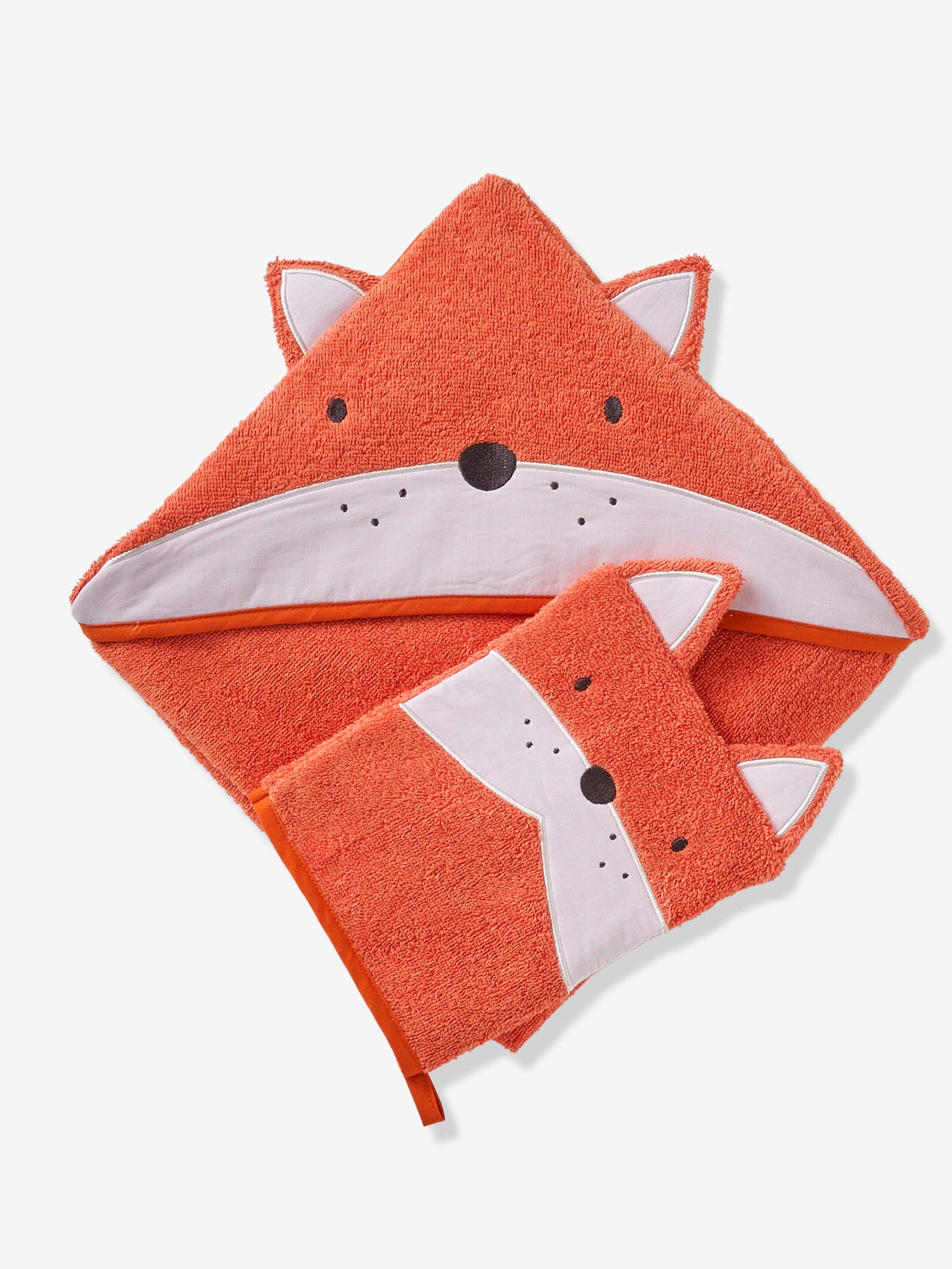 Vertbaudet Baby-Set: Badetuch und Waschhandschuh FUCHS orange/fuchs