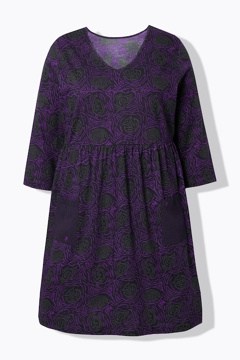 Longshirt, A-Linie, Blumendruck, 3/4-Ärmel