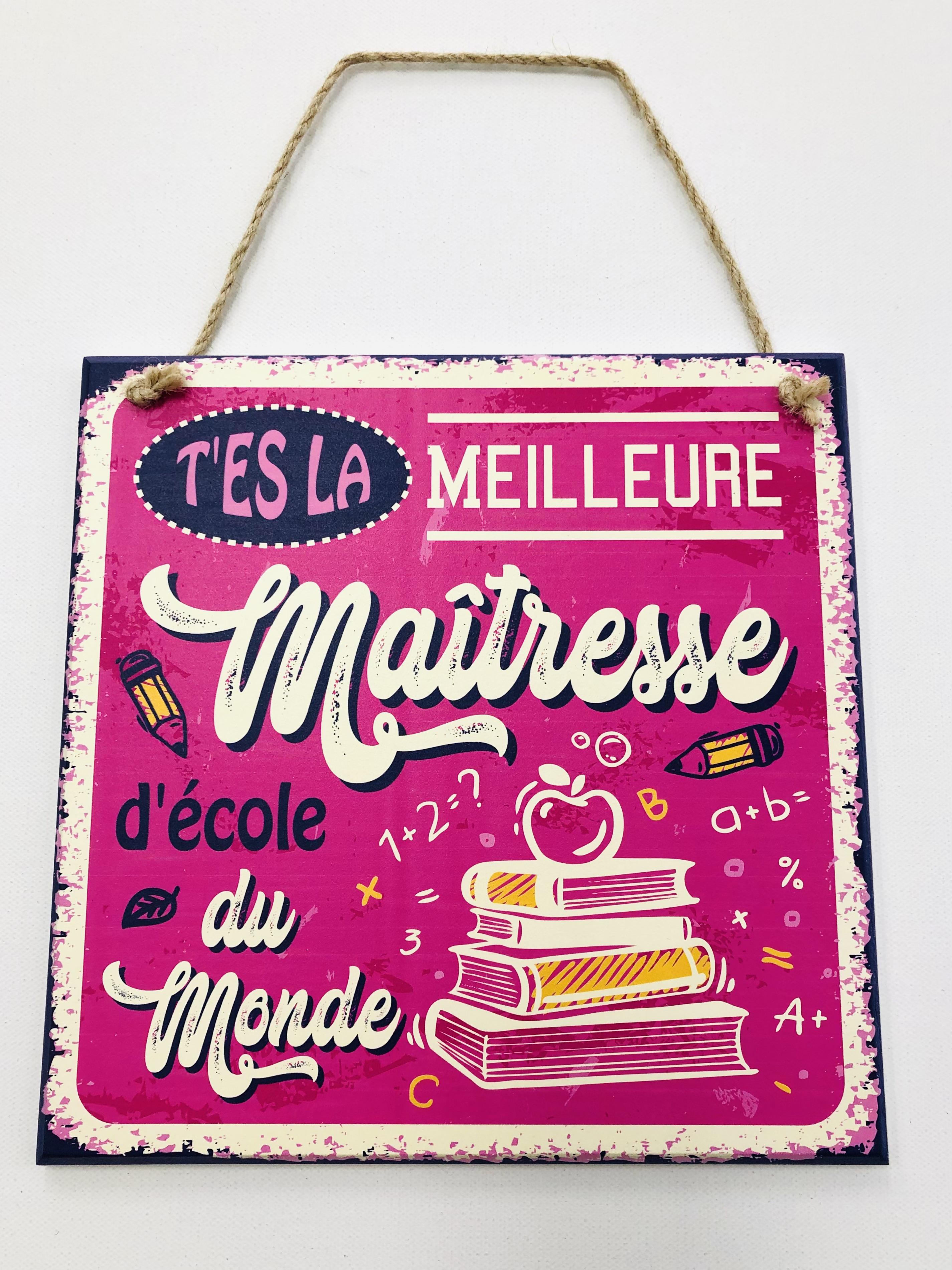 PLAQUE RETRO MAITRESSE OU MAITRE 22X22CM