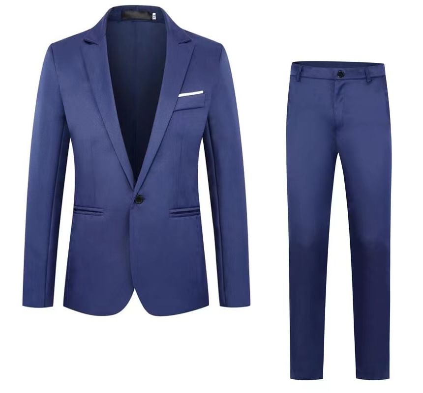 Oeps - Set: Effen blazer met één knoop + Rechte pantalon met hoge taille