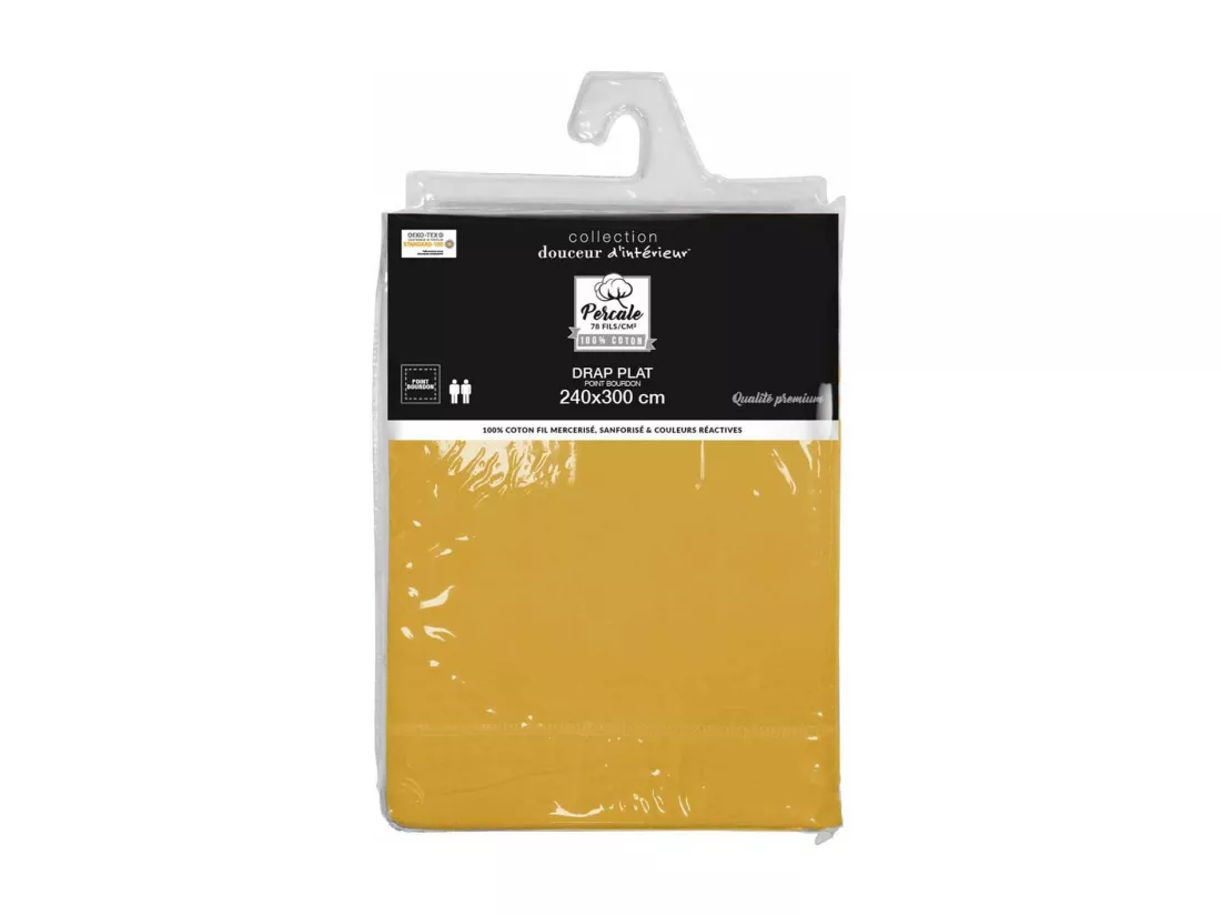 Drap plat uni - 240 x 300 cm - Percaline - Jaune
