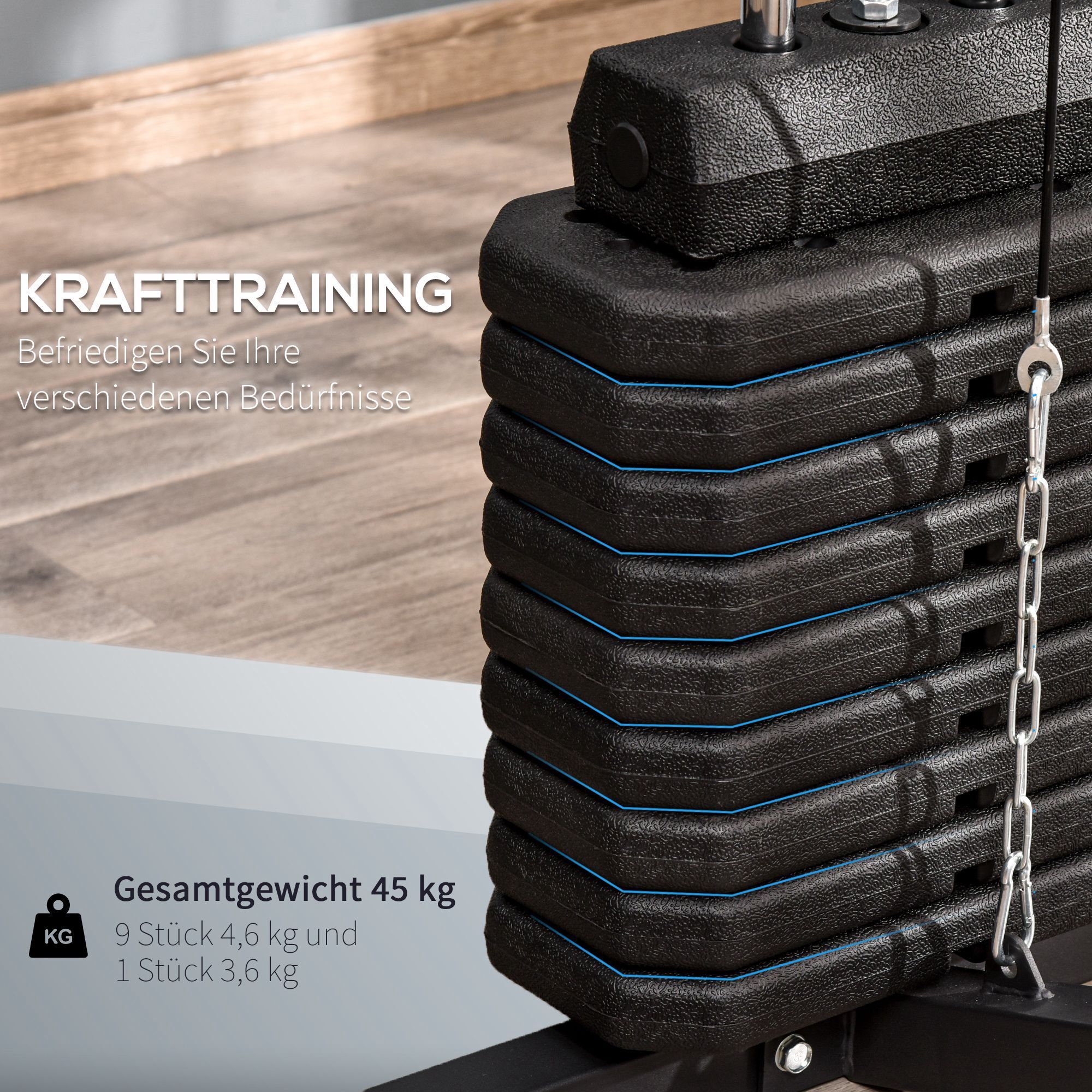 HOMCOM Kraftstation mit Rollenpolsterung schwarz 148L x 108B x 207H cm