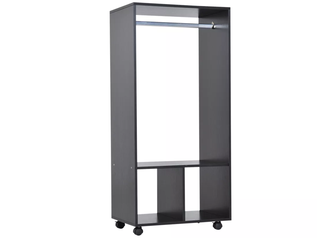 Armoire penderie étagère 2 niches penderie 4 roulettes pivotantes dim. 60L x 40l x 128H cm noir