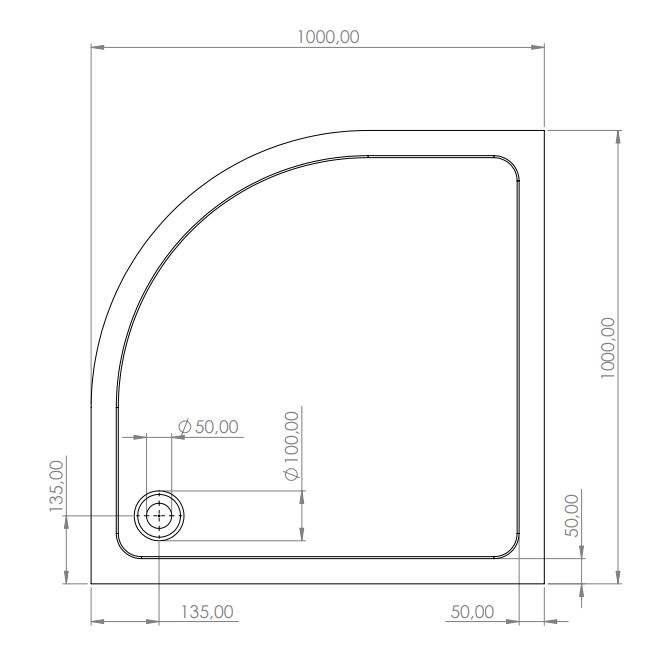 SCHADEMODEL: SaniGoods Rondo douchebak kwartrond 100x100x15cm
