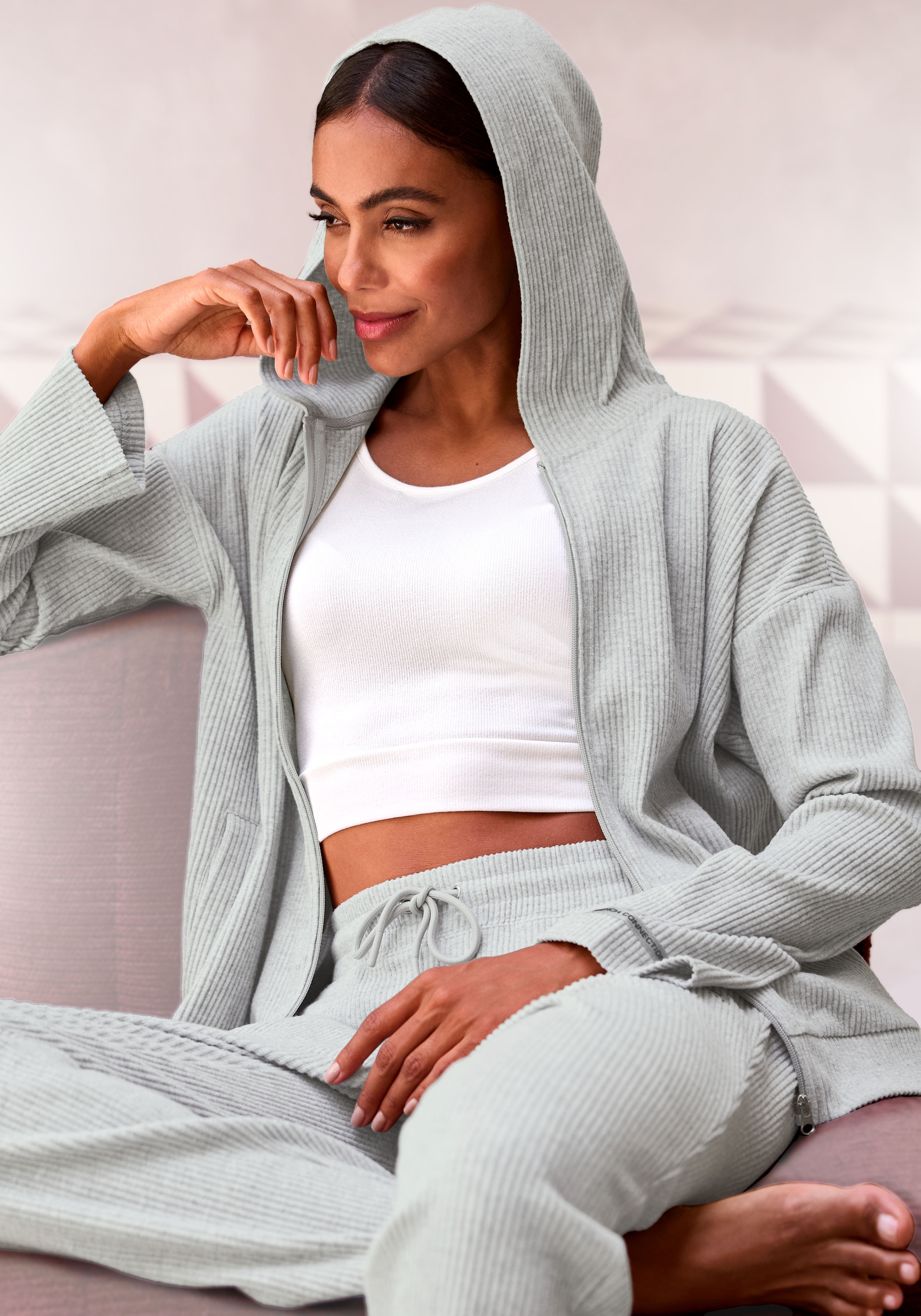 French Connection Sweatjacke , weiche Rippstruktur, Loungewear