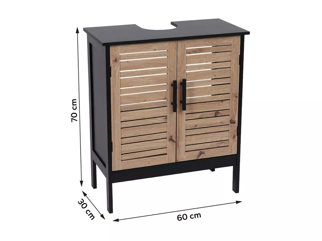 Meuble sous lavabo 2 Portes et 1 Etagère intérieure H 70 cm - Noir