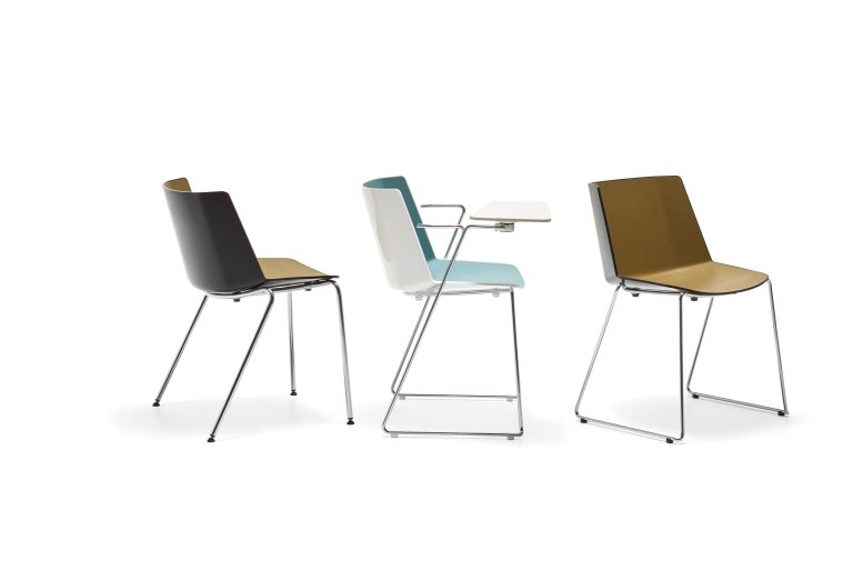 MDF Italia Aïku Sled stoel zonder armleuning, verchroomd, gloss white - sugar paper blue