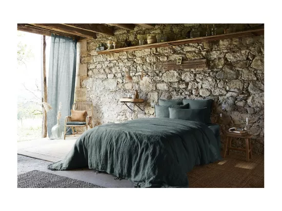 MARGAUX - Drap Plat 240x300cm Lin Lavé Coloris Ardoise
