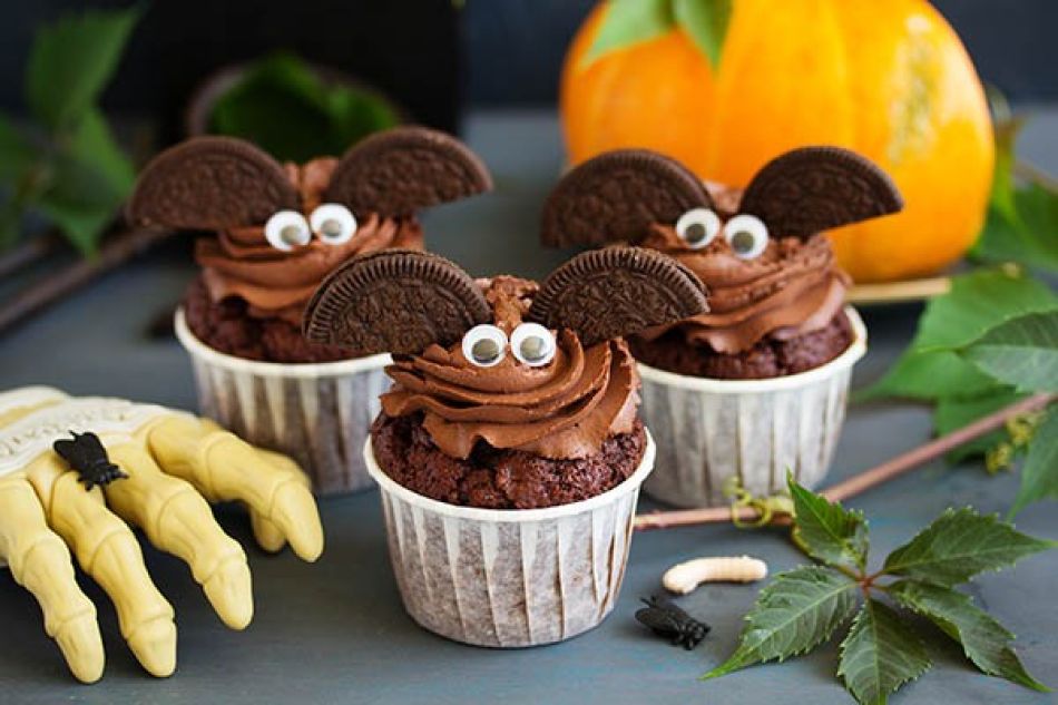 Vleermuiscupcakes voor Halloween
