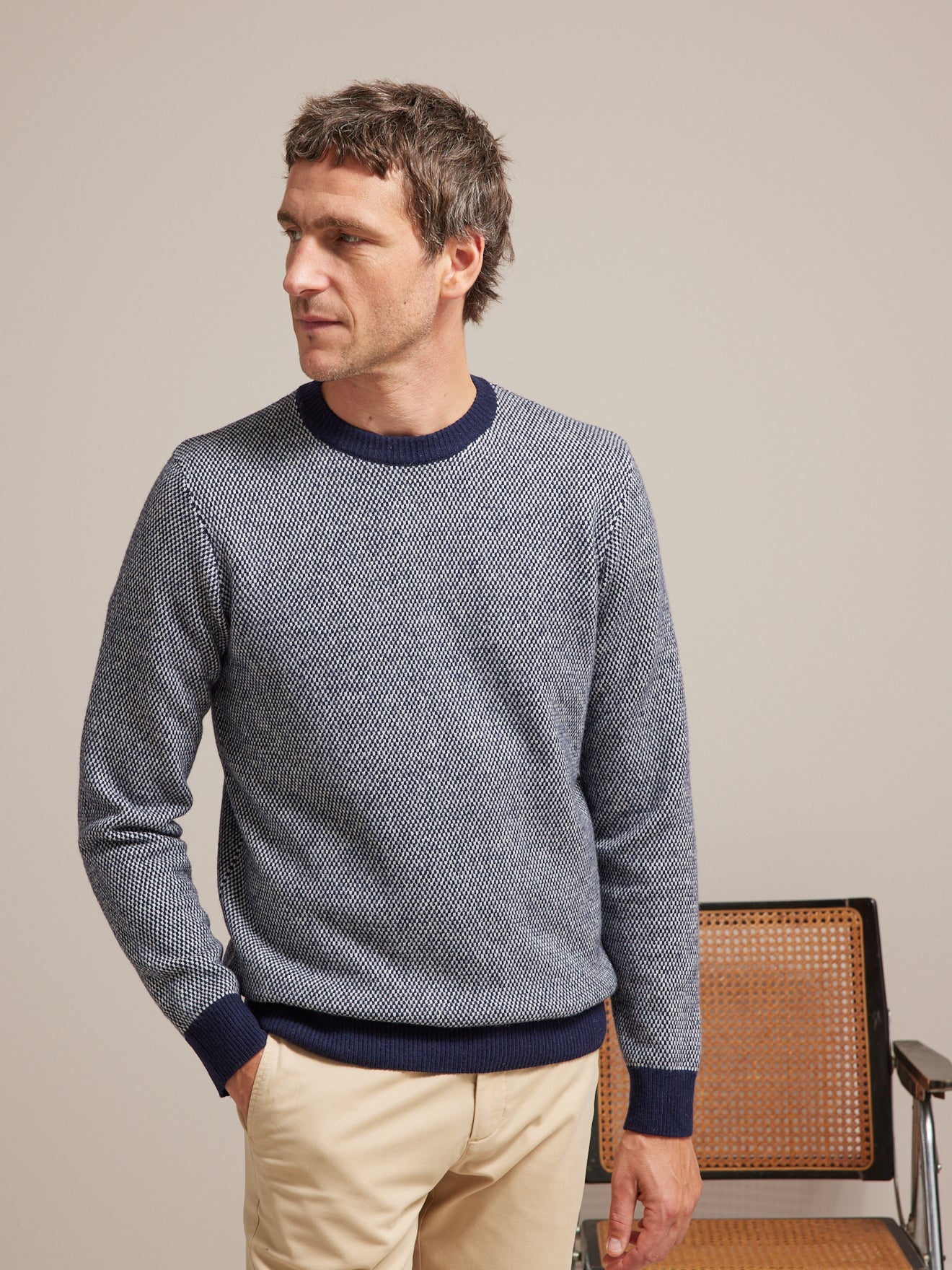 Pull col rond jacquard bicolore homme