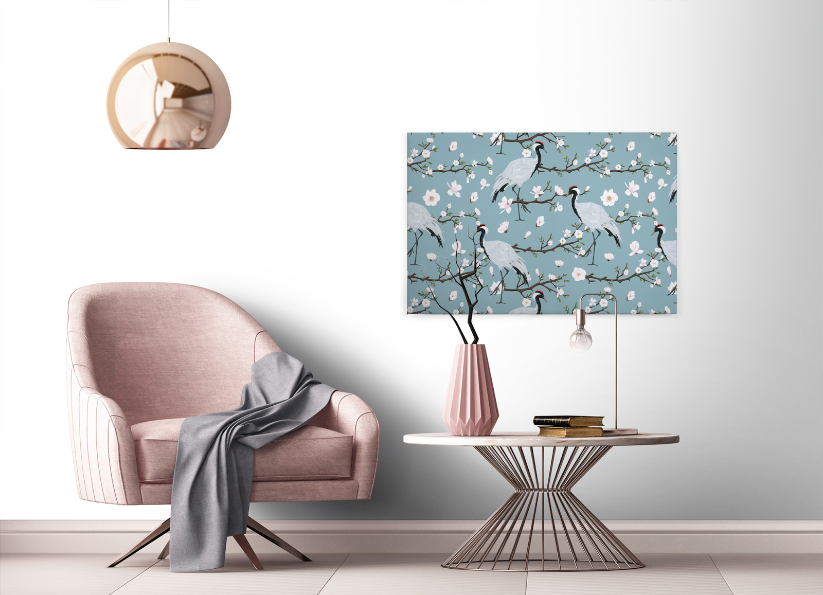 Leinwandbild KRANICH - blau-weiß - 90x60 cm