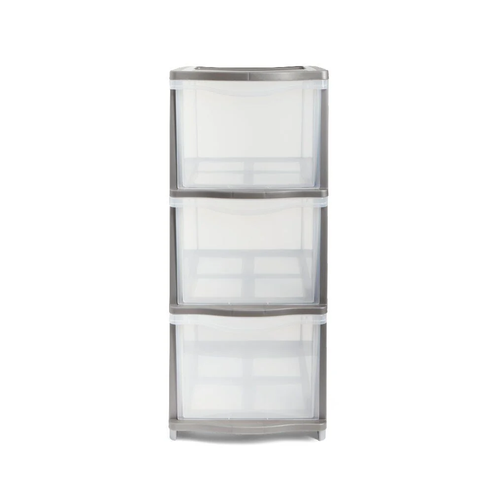 Tour de rangement 3 tiroirs plastique gris 37x27xH63cm
