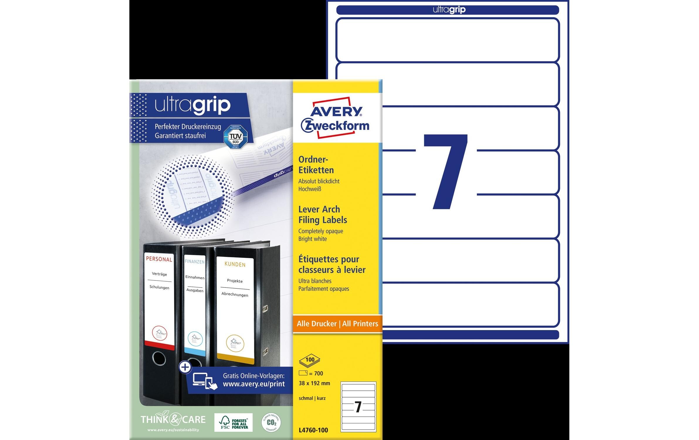 Ordneretiketten L4760 100 x 192 mmEtiketten für Drucker, 192 x 38 mm, weiss