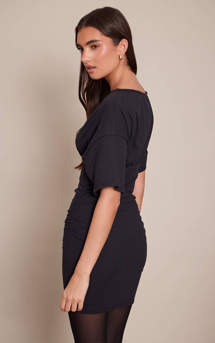 Noir Robe Fourreau Froncée À Manches Courtes