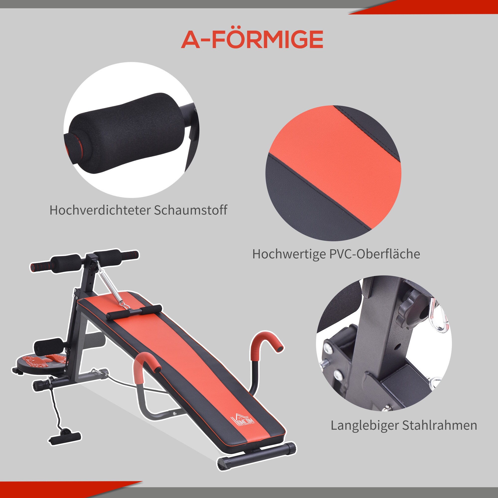 HOMCOM Sit-Up-Bank verstellbar rot, schwarz 166 x 53 x 52-60 cm (LxBxH)