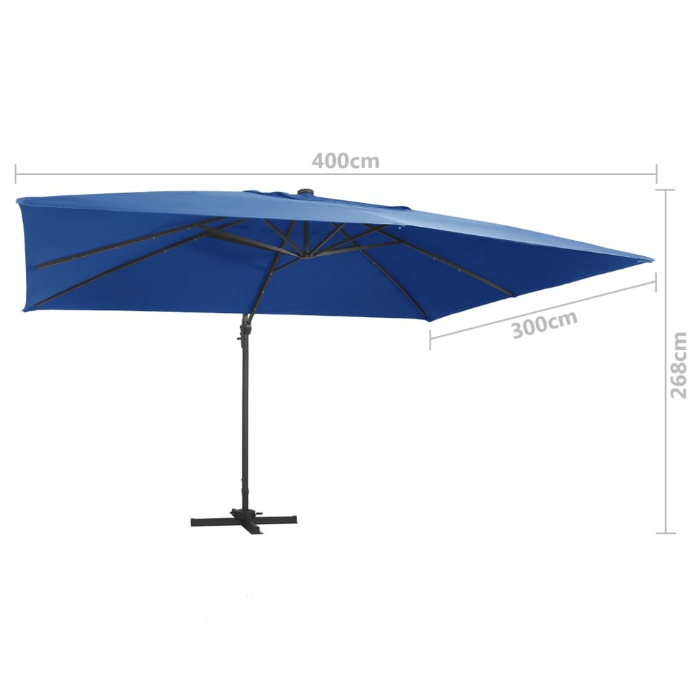Parasol déporté avec lumières led aluminium 400 x 300cm bleu