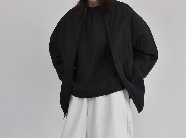 SIMPLE BLACK - Effen broek met elastische taille en wijde pijpen