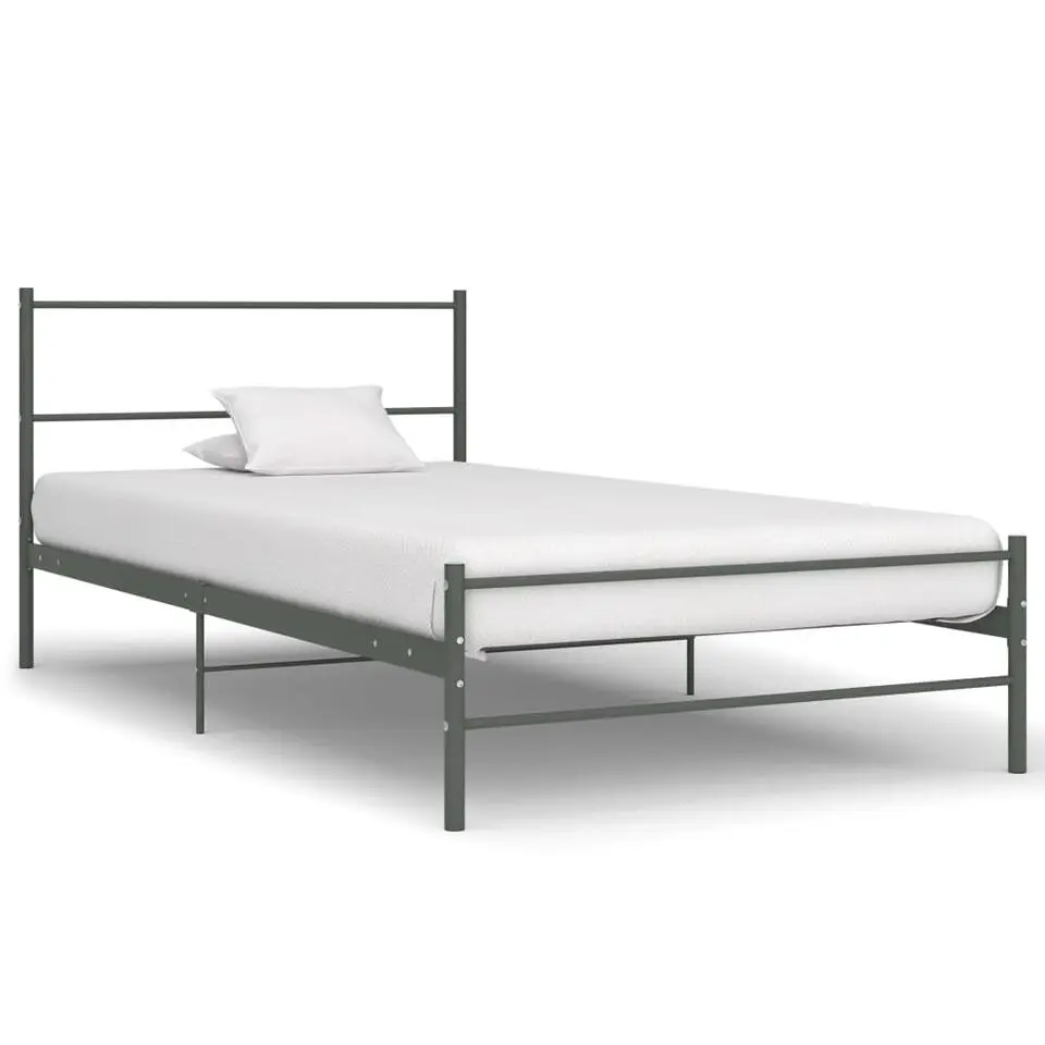 vidaXL - Bed frame met hoofdeinde - Grijs - Metaal - 90x200 cm