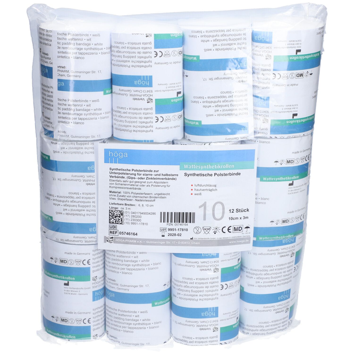 Wattesynthetikrollen Synthetische Polsterbinde 10 cm x 3m