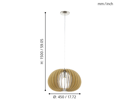 Hanglamp, 1-lichts, Ø 45 cm, esdoorn