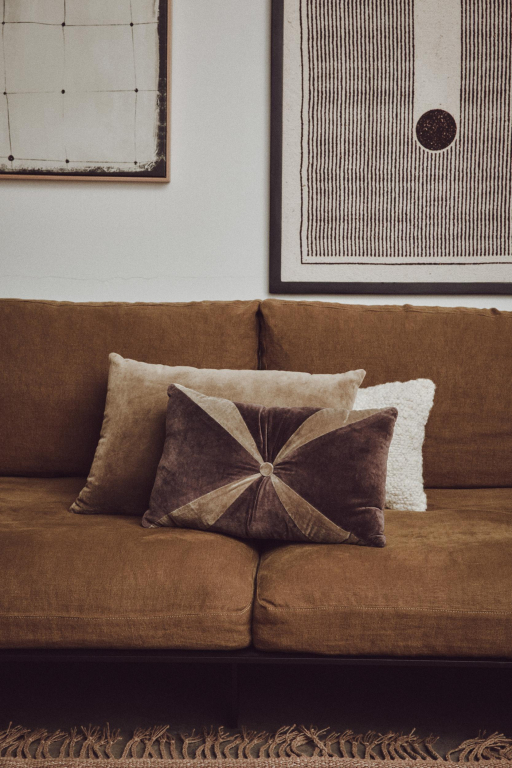 HKliving Striped velvet kussen 50x30 Brown