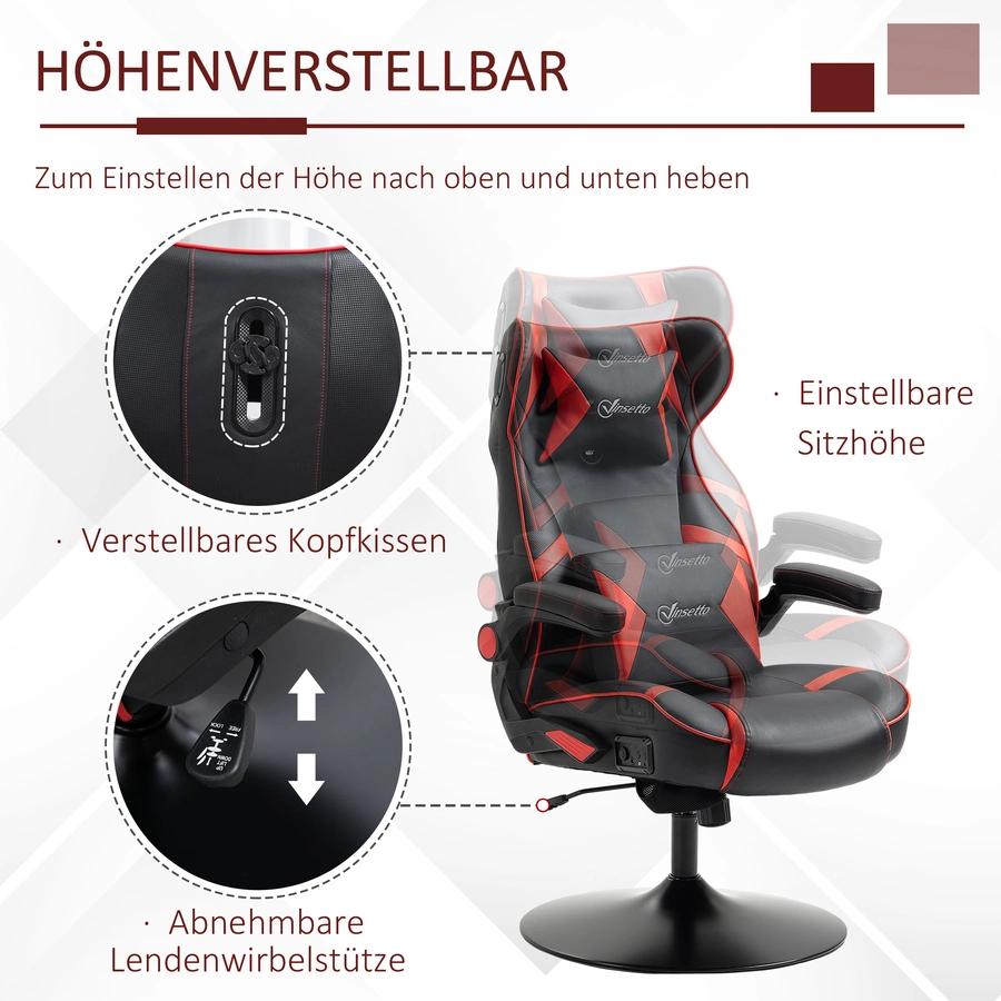 Vinsetto Gamingsessel mit Lautsprecher rot, schwarz