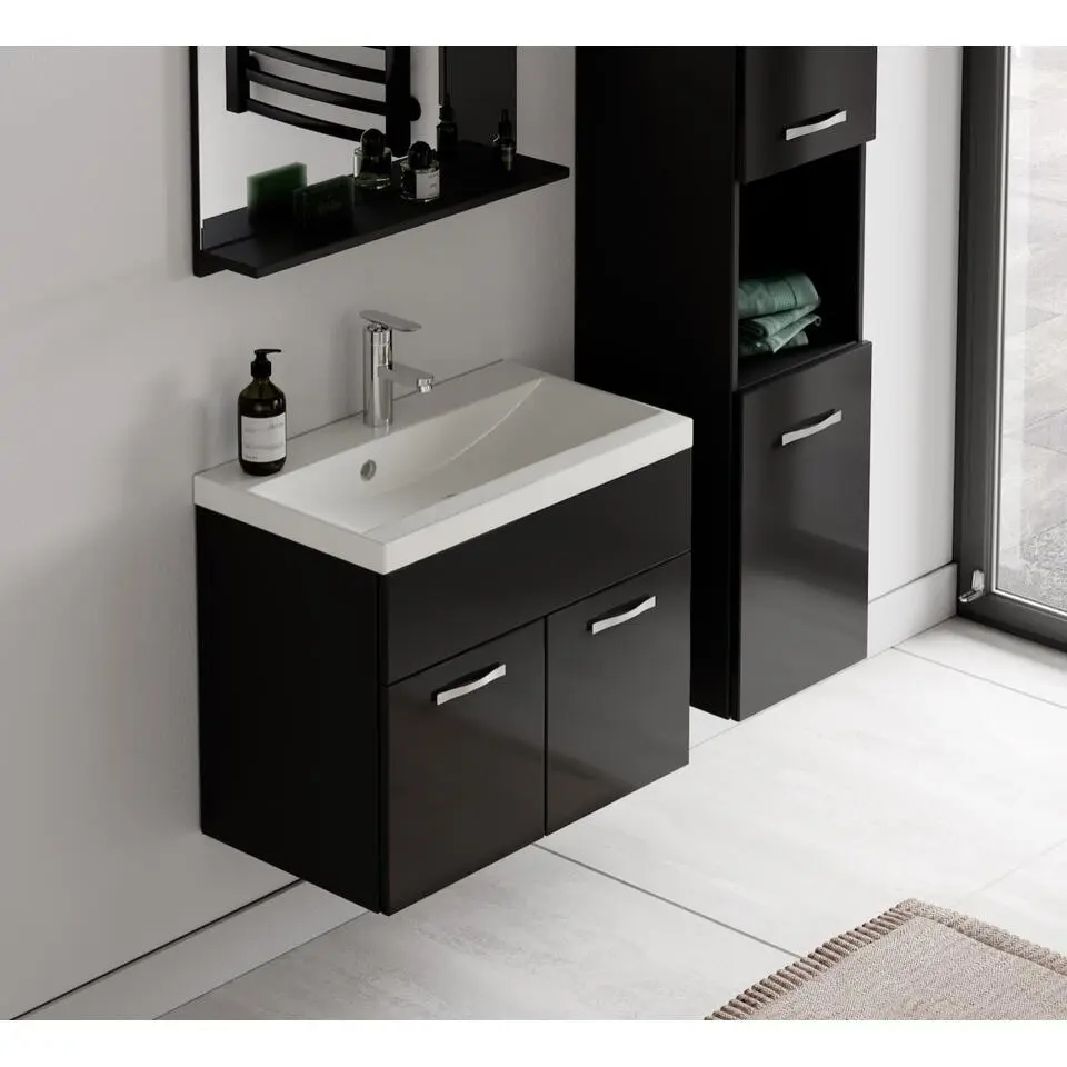 Badplaats Badkamermeubel Set Montreal 60 x 35 cm - Zwart Hoogglans - Badmeubel