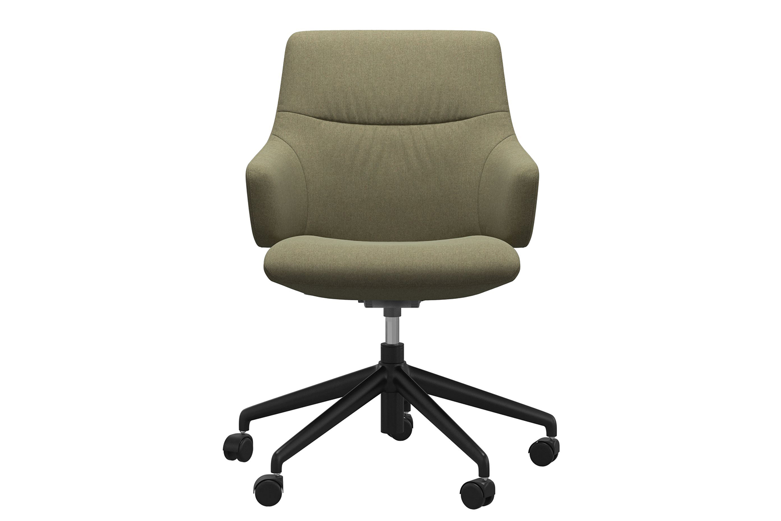 Mint kontorstol Lav stol i tekstil Calido Light Green med arm og matt sort understell\n