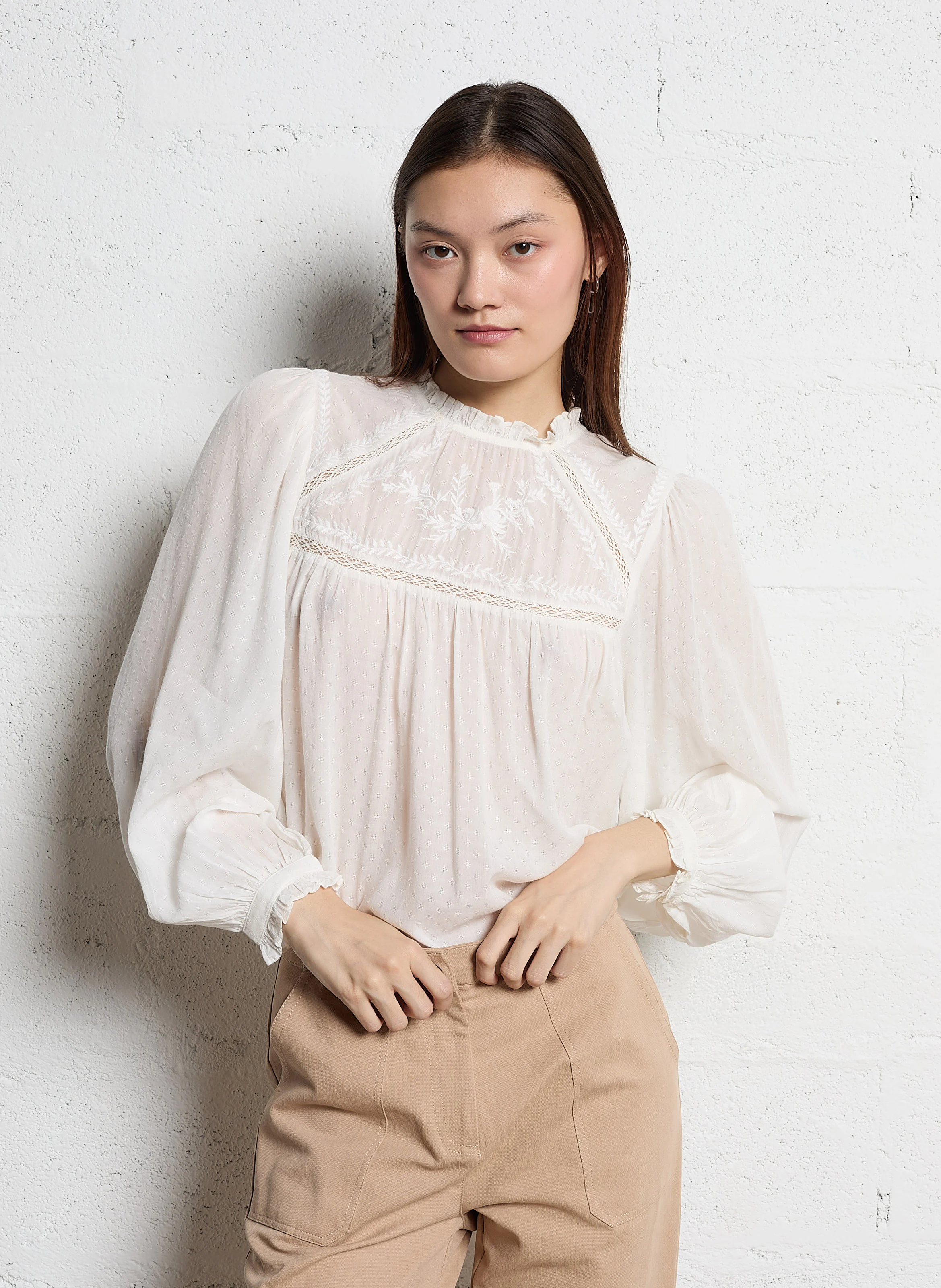 BIRSEN - Blouse droite à dentelle | Blanc