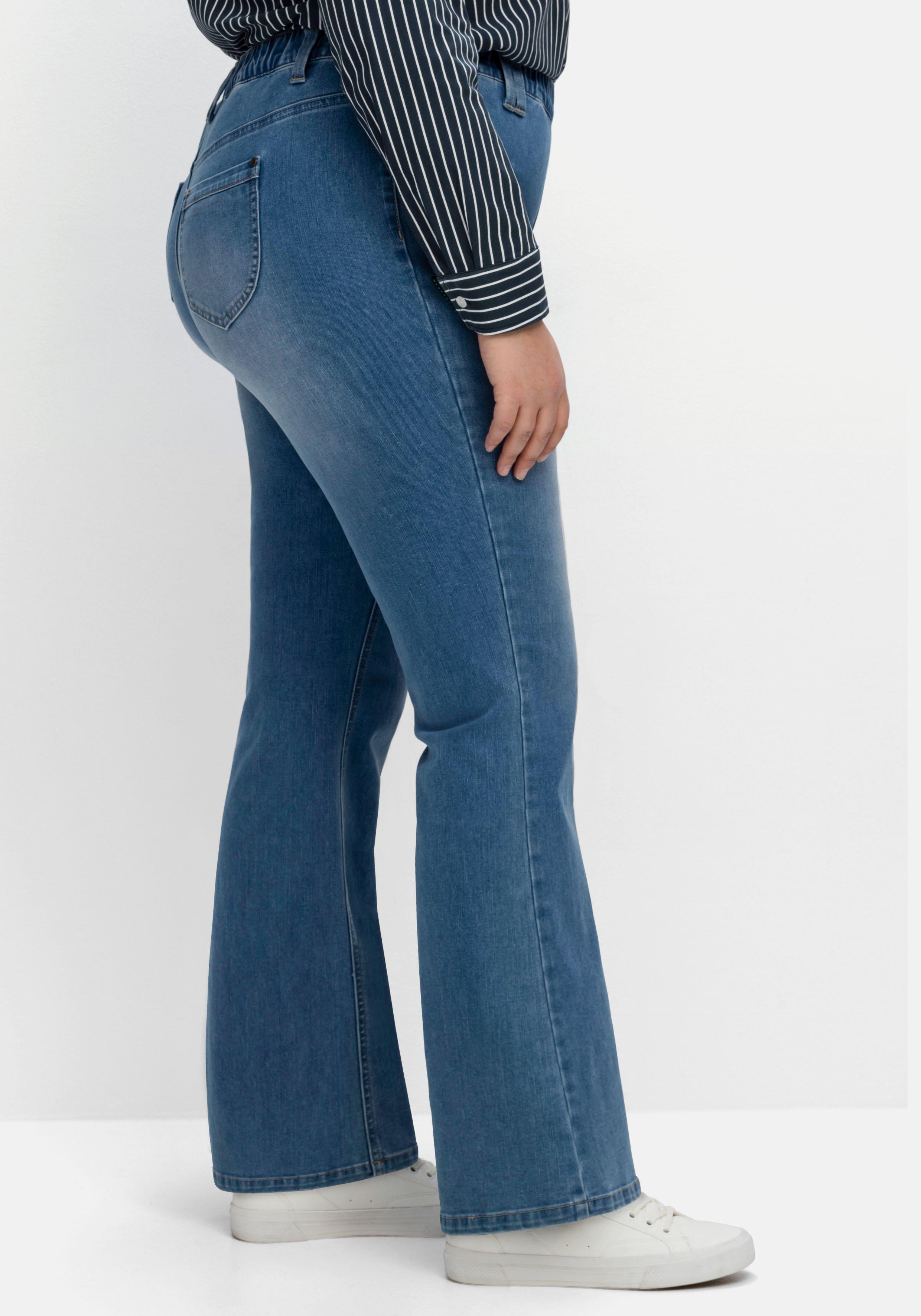 Bootcut-Jeans mit Gummibund und Kontrastnähten
