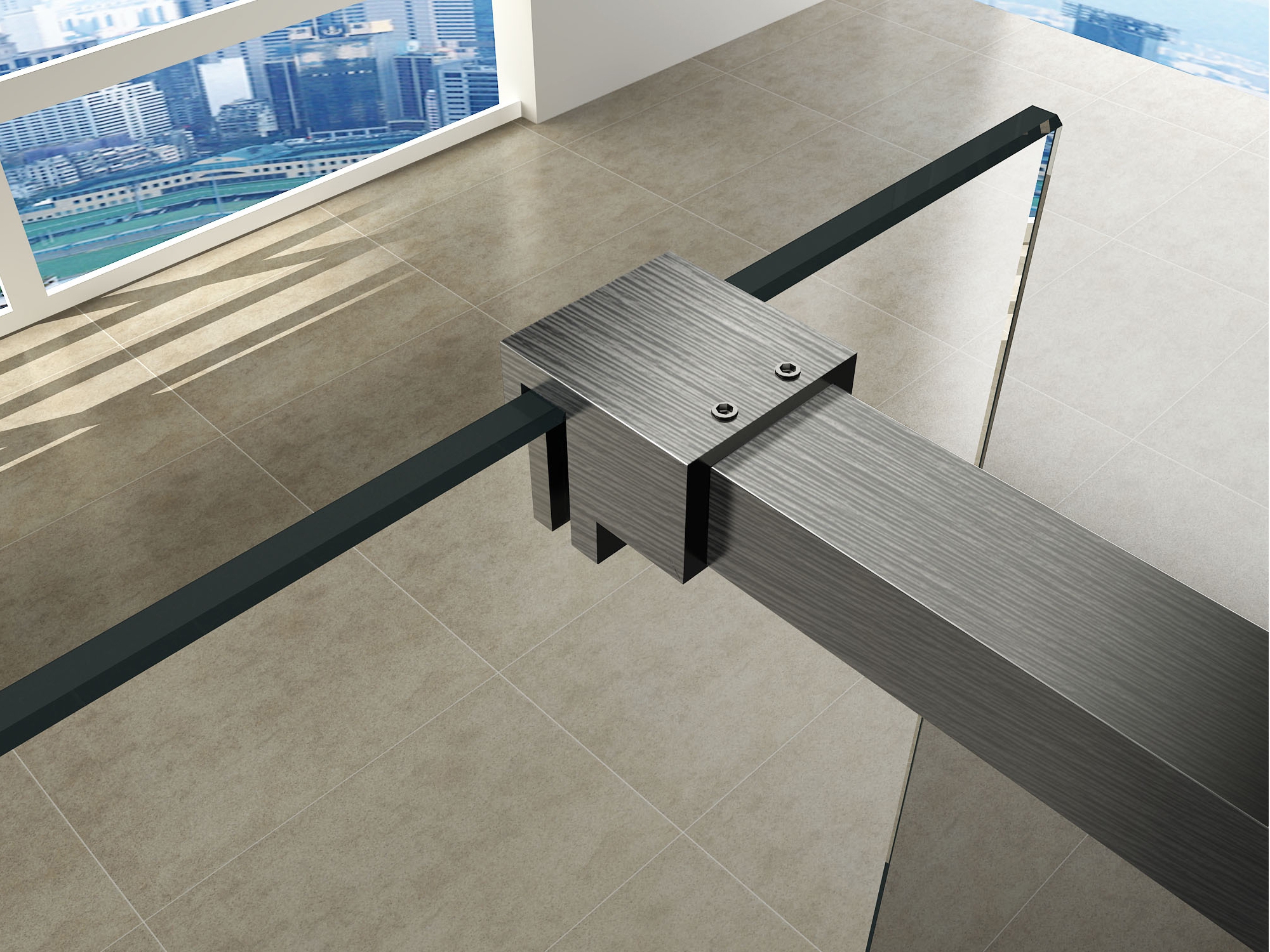 Mueller Slimline muurprofiel en stabilisatiestang voor losse glaswand RVS