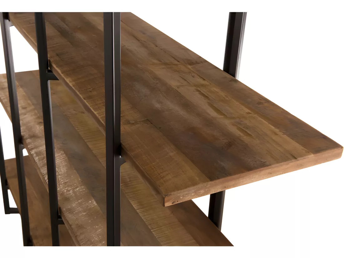 ALIDA - Étagère marron 4 niveaux Teck recyclé Acacia Mahogany et métal noir