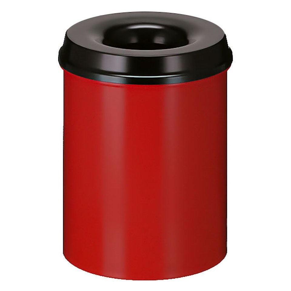 PROREGAL zelfdovende metalen afvalbak en -verzamelaar, 15 liter, HxØ 36 x 26 cm, rood en zwart bovenblad