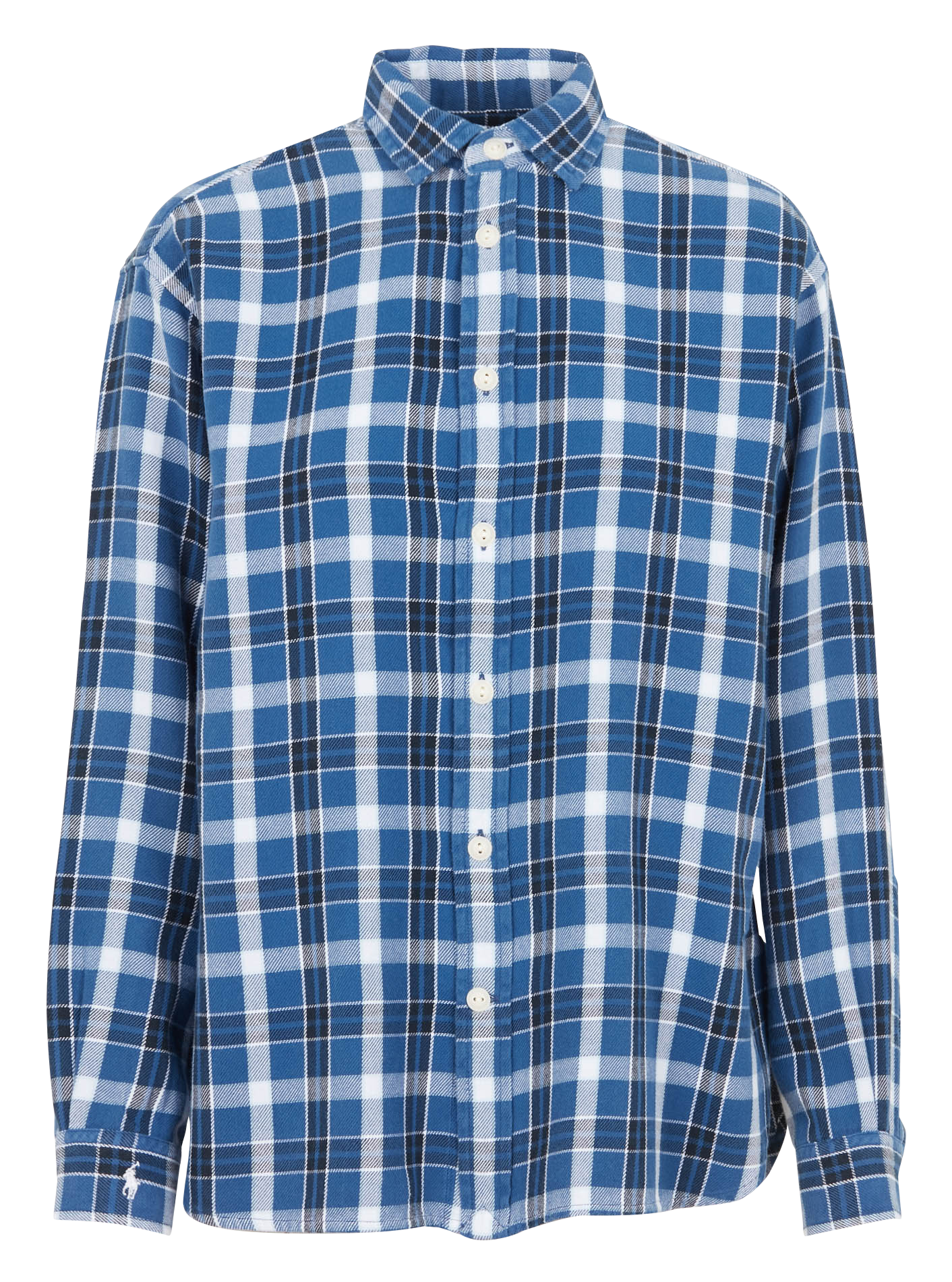 Chemise col classique à carreaux en coton | Bleu