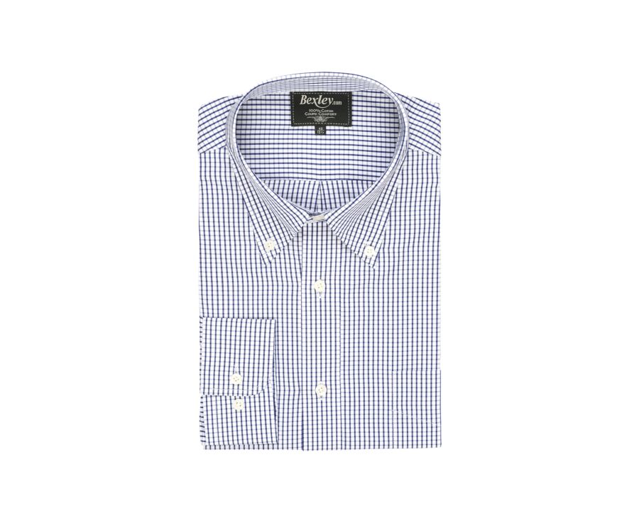 Chemise coton blanche carreaux marine - Poche - SCOTT