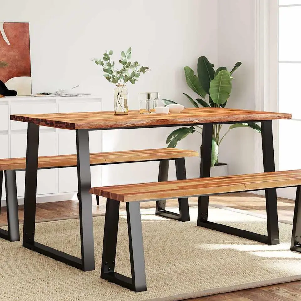 vidaXL Eettafel - Rechthoekige tafel - Massief acaciahout en staal - 140x80 cm