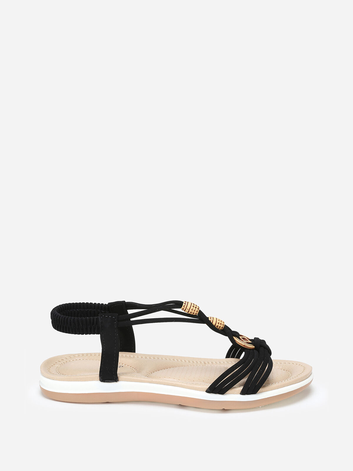 Sandales à fines brides et perles effet bois- Noir